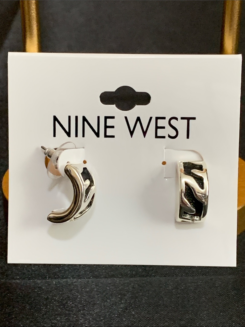 NWT Nine West silver tone and black earrings
